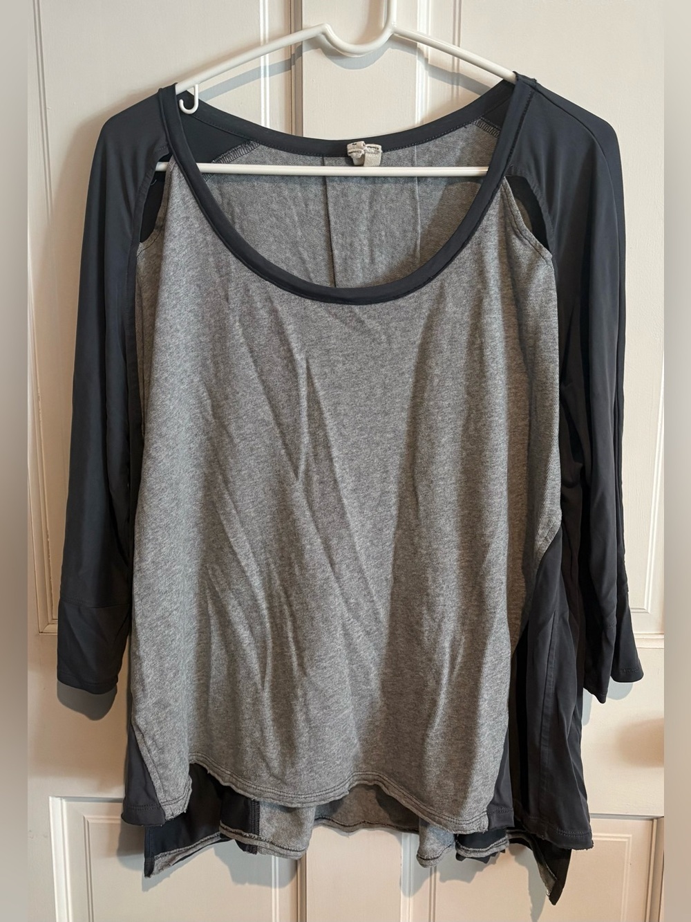 Free People Women's Grey and Charcoal Drapey Baseball Raglan Long Sleeve, LG